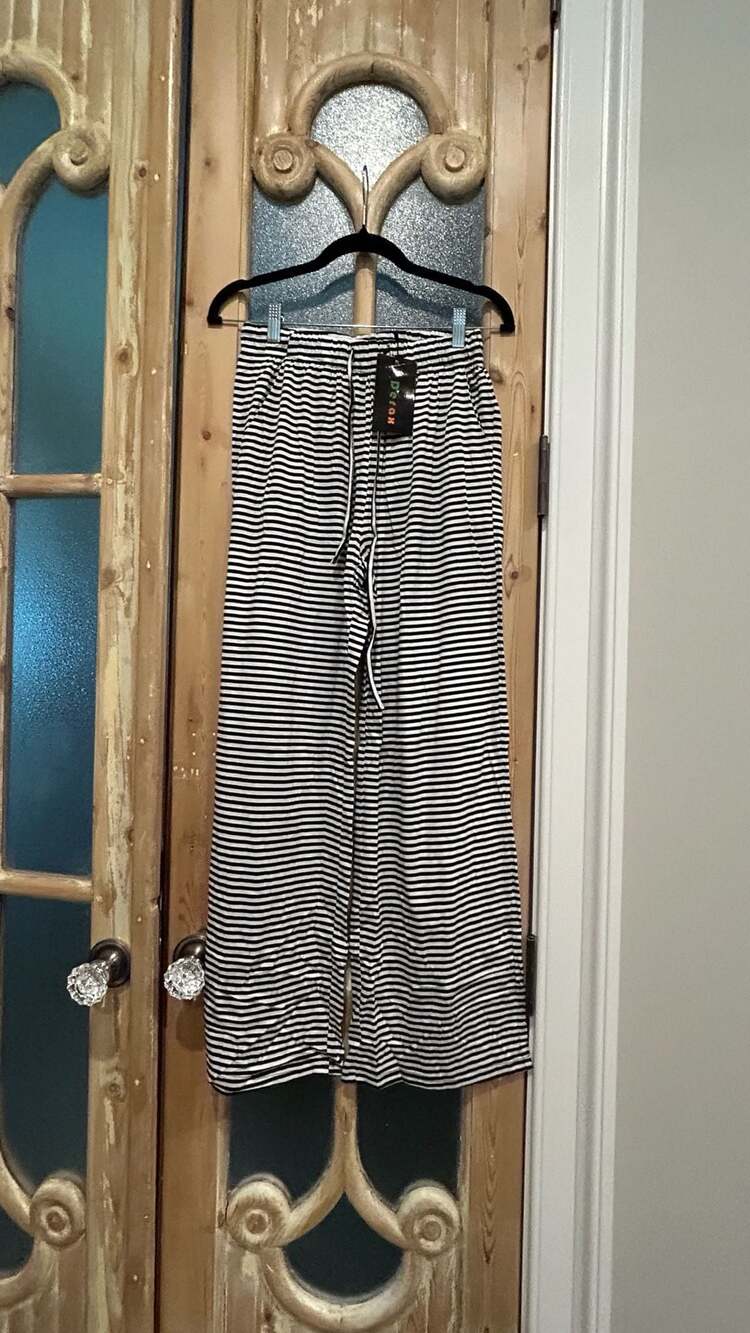 Derax Striped Lounge Pants Size S Wide Leg Pajama Pants Black White
